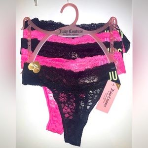 Juicy Couture Lace Black & Pink Thongs 5 Pak XLARGE